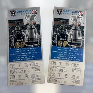 Hamilton CFL Grey Cup Pair of‎ Un-torn Tickets 1996 Tiger-Cats Argonauts Win